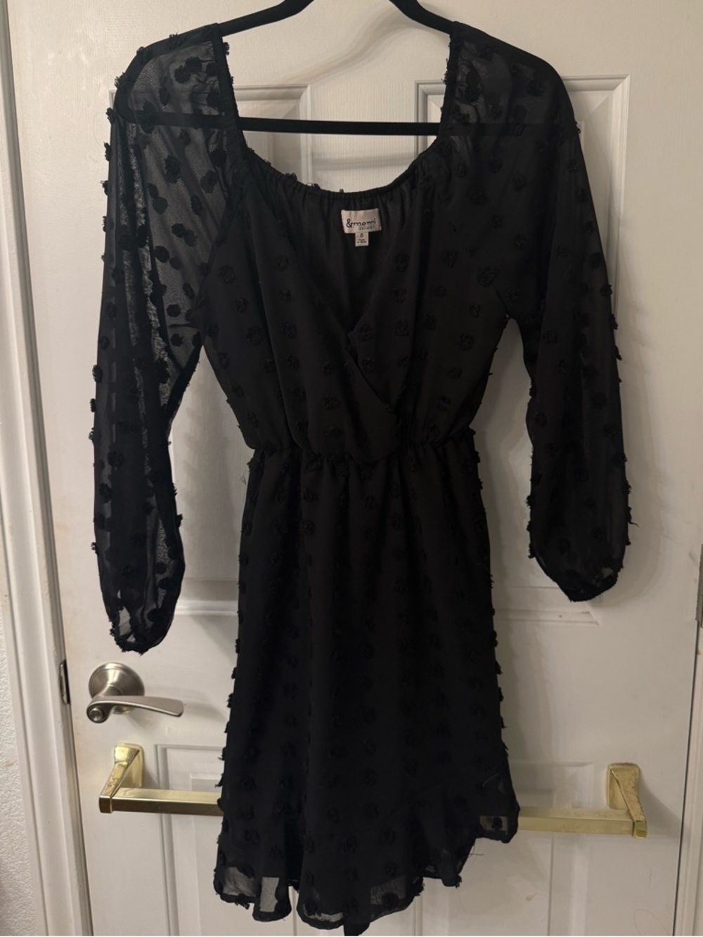 &merci Black Long-Sleeve Swiss Dot Dress